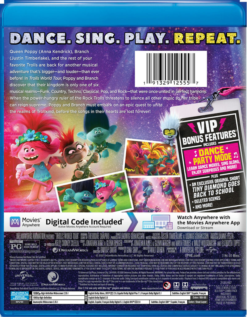 Trolls World Tour (Dance Party Edition DVD + Digital) [Blu-ray]