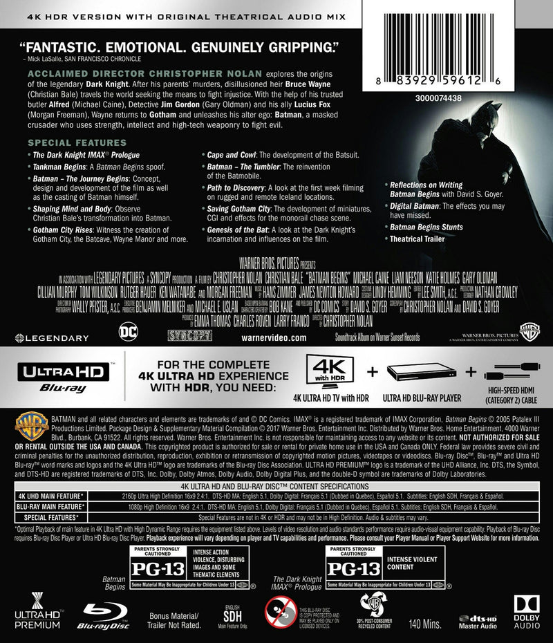 Batman Begins (4K Ultra HD + Blu-ray) [UHD]