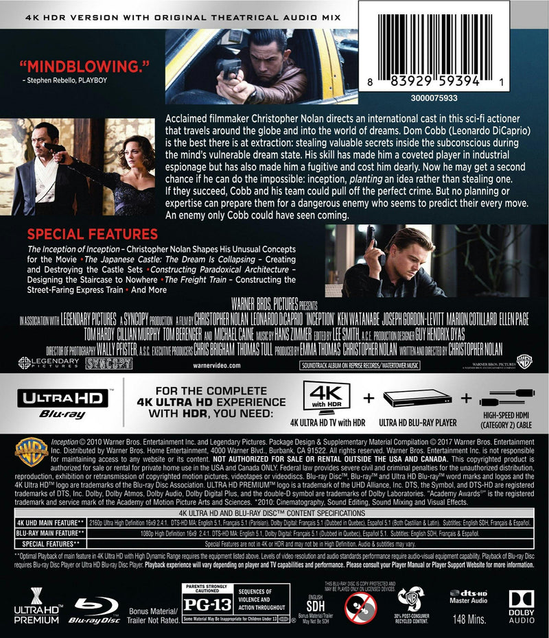Inception (4K Ultra HD + Blu-ray) [UHD]